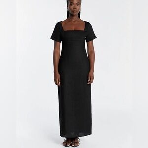 DISSH JAMIE BLACK LINEN MIDI DRESS